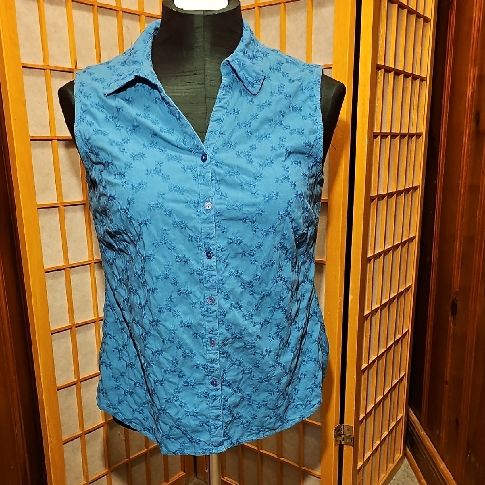 Croft & Barrow Floral Blue Sleeveless Blouse